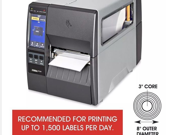 Zebra ZT231 industrial label printer with specifications and capacity information