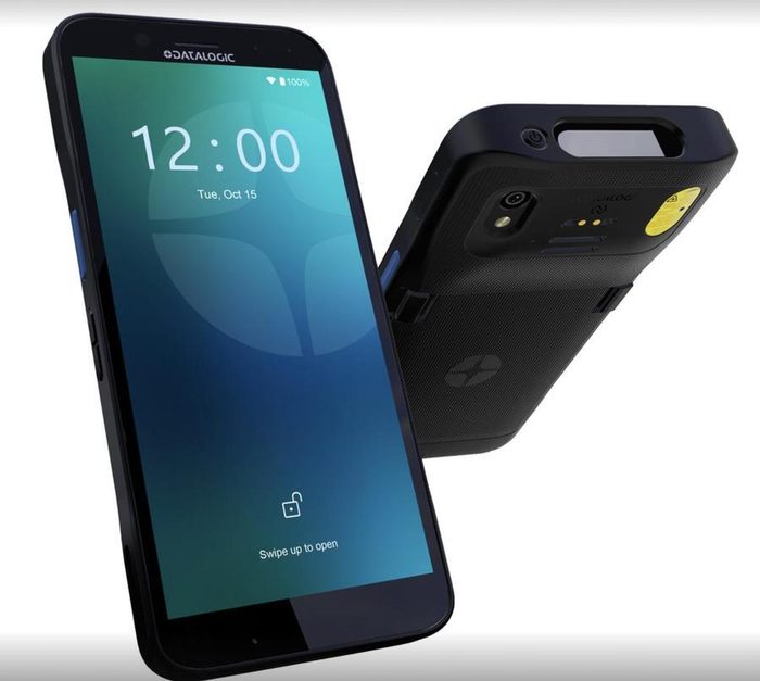 Rugged smartphone with yellow accents and dual cameras displayed
