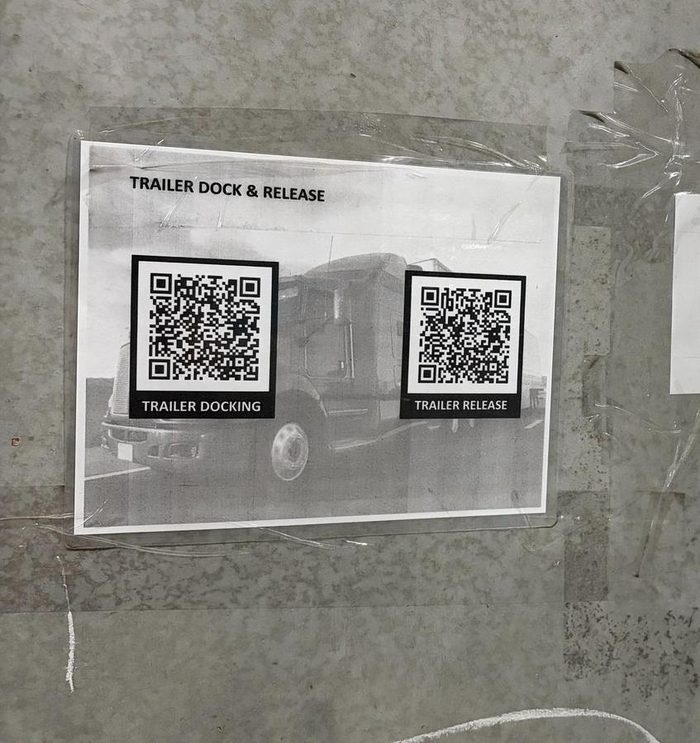QR codes for trailer docking and release procedures