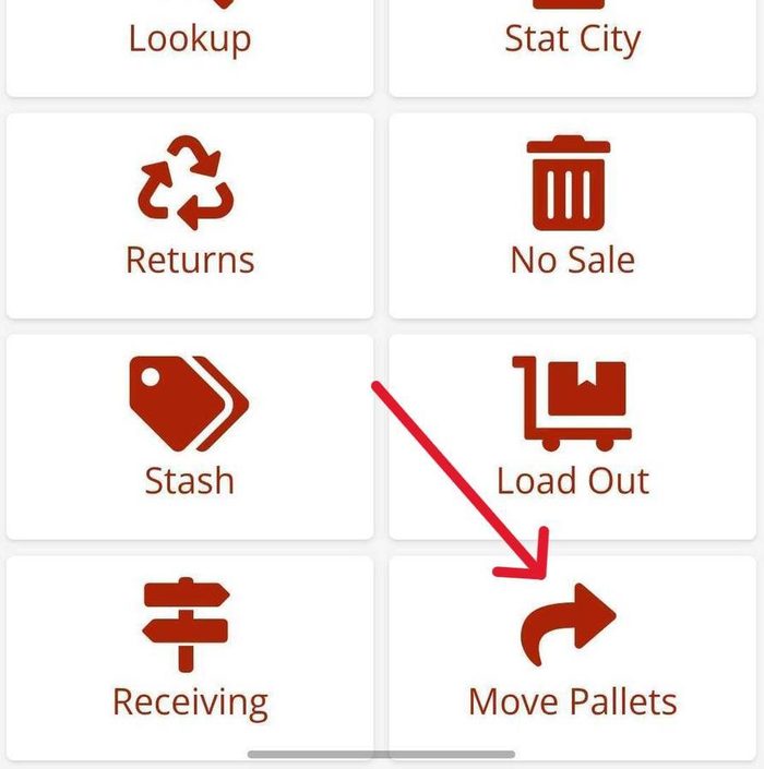 Cargo warehouse software menu with operational function tiles
