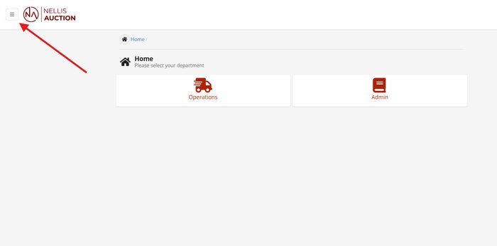 Home screen with Operations and Admin department selection tiles