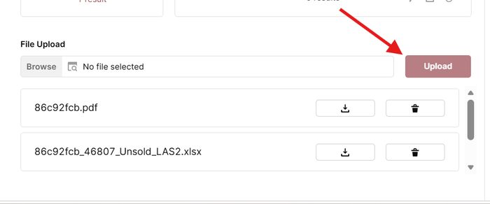 File upload interface with Browse button and Upload button highlighted