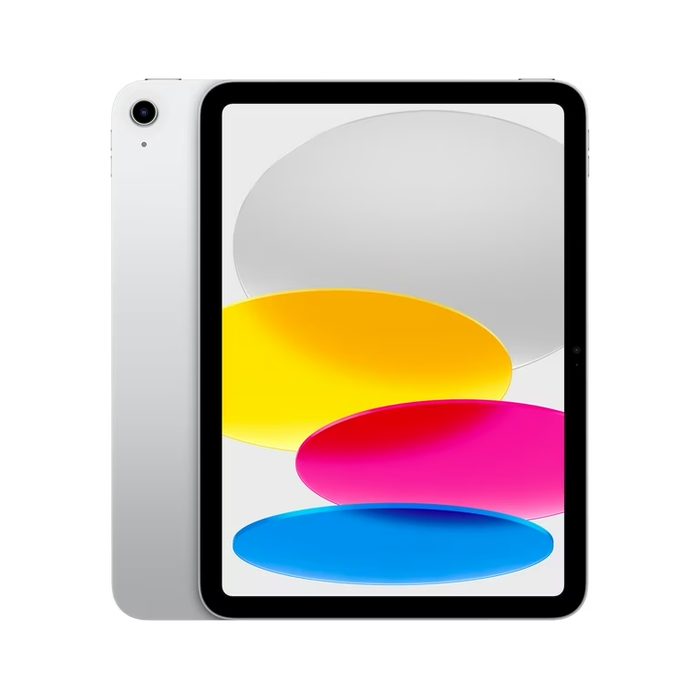 iPad with colorful abstract wallpaper design displayed on screen