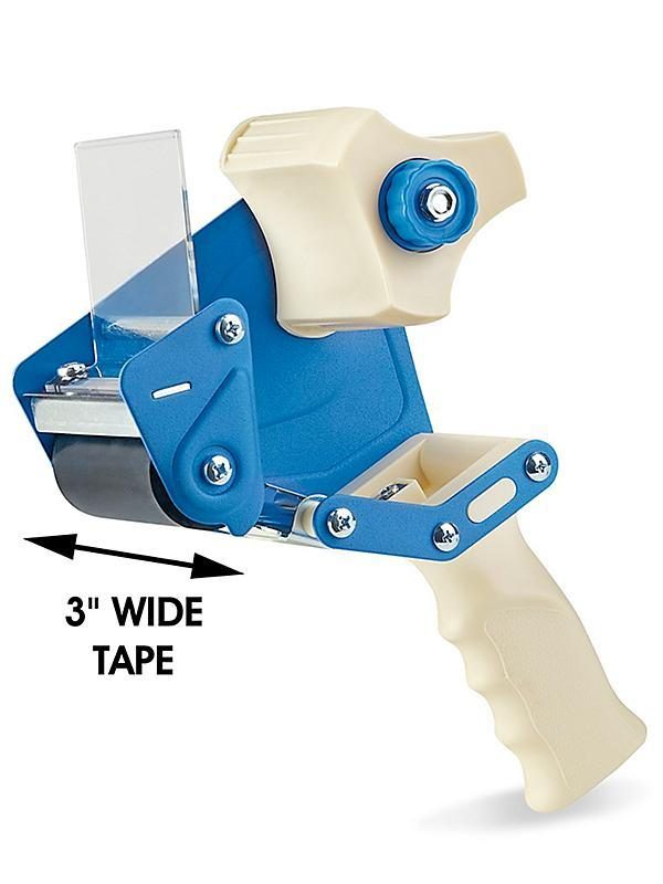 Tape dispenser gun designed for three-inch wide packaging tape