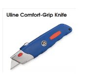 Uline Comfort-Grip Knife with blue handle and retractable blade