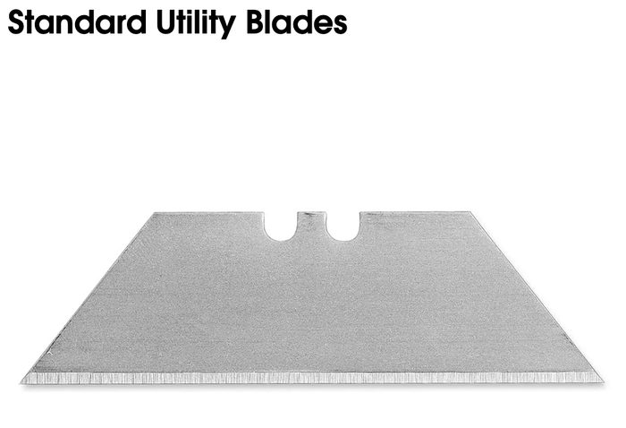 Standard utility blade with trapezoidal shape and sharp cutting edge