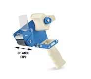 Tape dispenser with blue handle and roll of packing tape