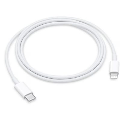 USB-C to Lightning cable, white, coiled configuration