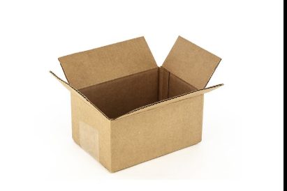 Corrugated cardboard box open with flaps extended upward