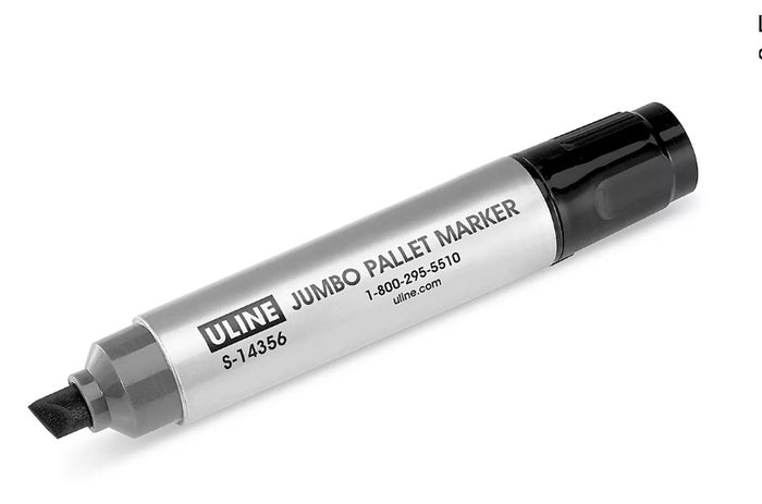Uline Jumbo Pallet Marker with black chisel tip and white barrel