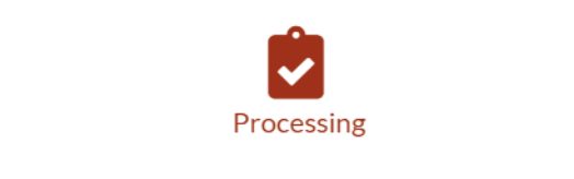 Processing status indicator with checkmark icon and label