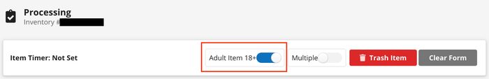 Processing inventory item screen with item timer and action buttons