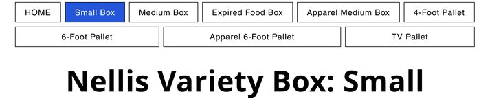 Navigation menu for Nellis Variety Box product selection options