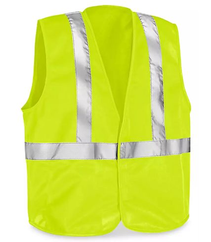 Safety vest with reflective strips, neon yellow high-visibility apparel