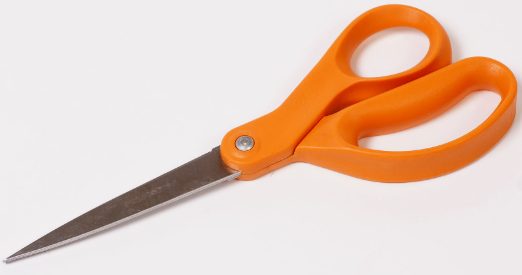 Scissors with orange handles and gray metal blades
