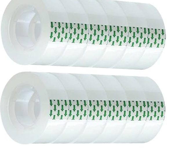 Rolls of clear adhesive tape with green leaf pattern design