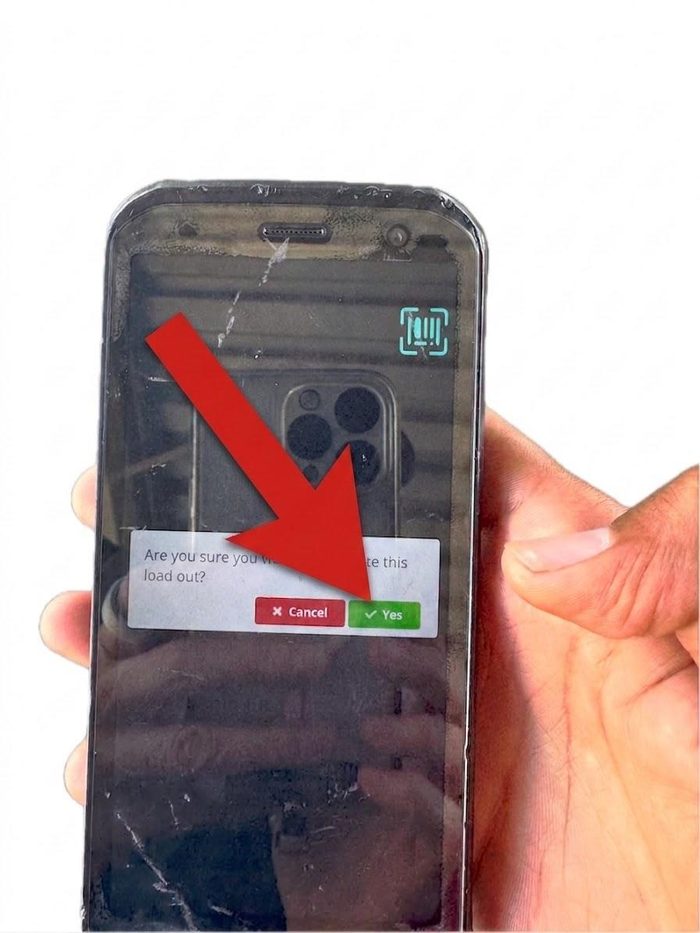 Phone screen displaying confirmation dialog with Cancel and Yes buttons