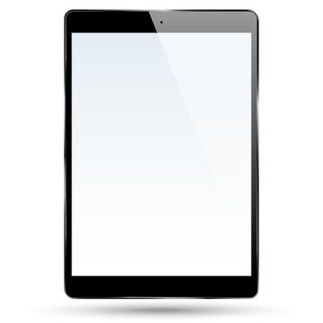 Tablet device with blank white screen and black bezel frame