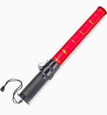 Red and black traffic control baton with illuminated segments