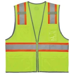 High-visibility safety vest with reflective strips and front pockets
