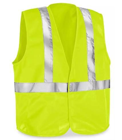High-visibility safety vest with reflective strips for warehouse workers