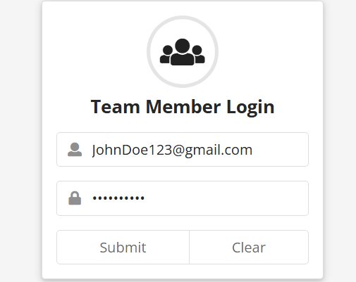Team Member Login screen with email and password fields