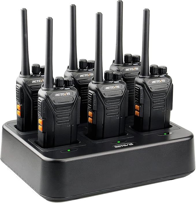 Six RETEVIS walkie-talkies with charging dock station